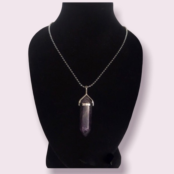 Sold/ Natural Amethyst Crystal Point Pendant with Chain - Picture 3 of 6